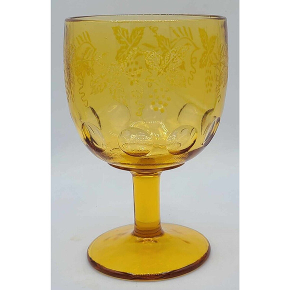 VTG Indiana Glass Amber Embossed Grapevine Thumbprint Goblet - Picture 6 of 8